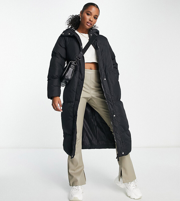 Threadbare Petite Jodie maxi puffer coat with hood in black - ShopStyle