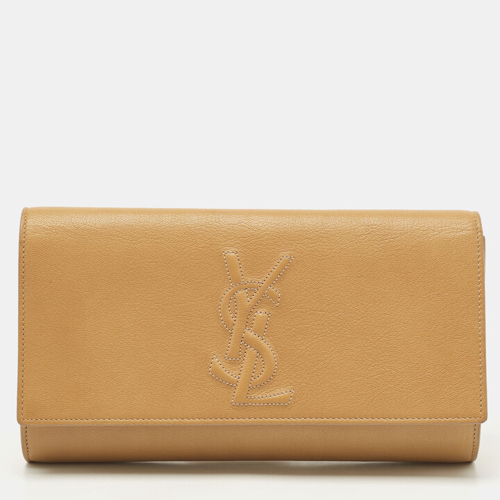 Belle de jour leather clutch bag Yves Saint Laurent Beige in