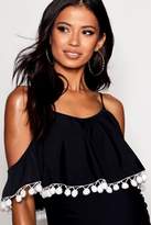 Thumbnail for your product : boohoo Maternity Cold Shoulder Pom Pom Swimsuit