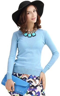 Pink Wind Women's Cashmere Long-Sleeved Round Neck Basic Sweater Pullover Blue