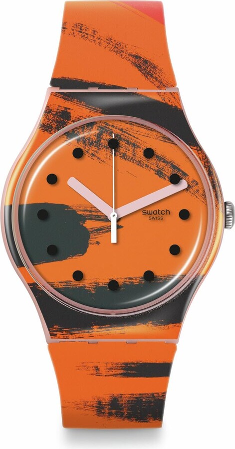 Swatch New Gent Unisex Watch Casual Bioceramic Pink Quartz Waterproof Barns-Graham'S Orange and Red On Pink