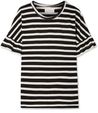 The Great The Ruffle Striped Cotton-jersey Top - Black