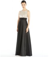 Thumbnail for your product : Carmen Marc Valvo black and ivory woven shiny twill and paillette pleated gown