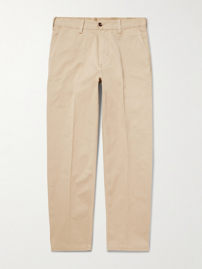 Drakes Straight-Leg Peached Cotton-Twill Trousers