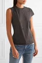 Thumbnail for your product : R 13 Asymmetric Distressed Cotton And Cashmere-blend T-shirt - Black