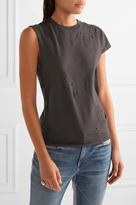 R 13 Asymmetric Distressed Cotton And Cashmere-blend T-shirt - Black