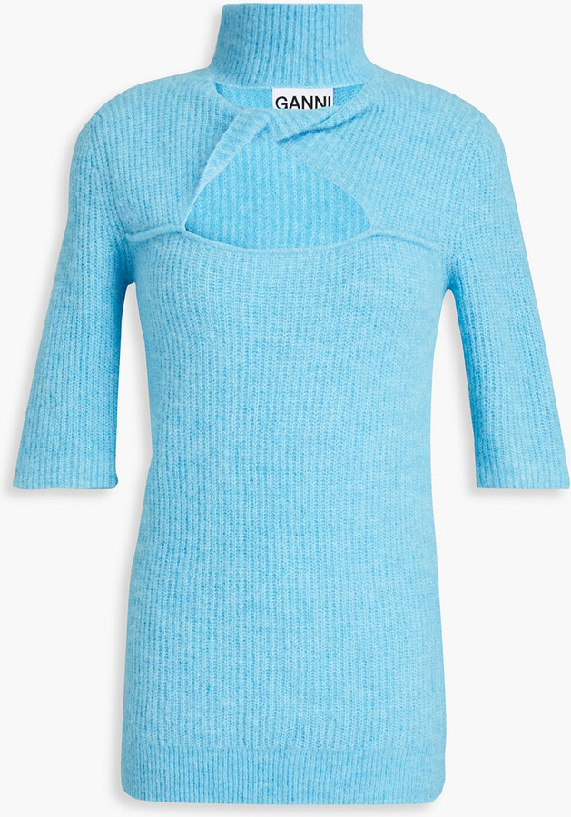 Ganni Cutout twisted ribbed-knit turtleneck sweater - ShopStyle