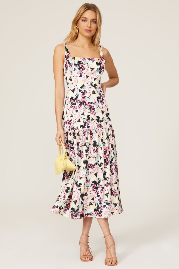 Aidan AIDAN MATTOX Floral Print Satin Midi Dress Multicolored-print