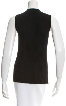 Reed Krakoff Leather-Accented Rib Knit Top