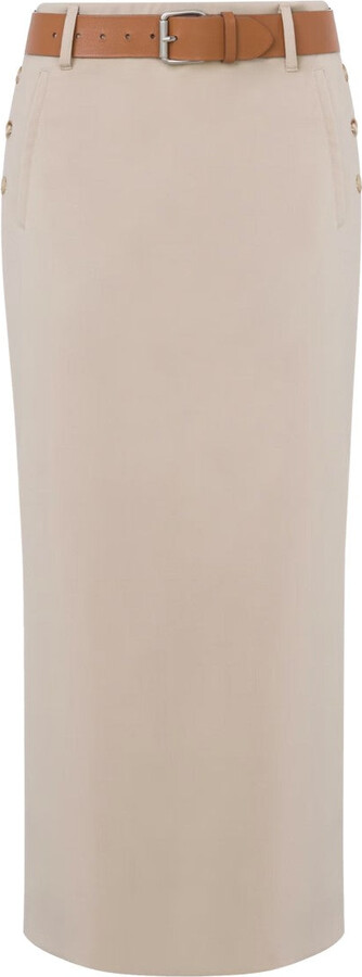 Knee-Length Beige Skirt With Belt