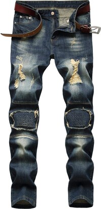 AIYINO Mens Ripped Slim Straight Fit Stretch Biker Jeans Stylish Denim All  Waist(30 Vintage Blue) - ShopStyle