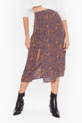 Nasty Gal Womens Plant Take Our Eyes Off You Floral Midi Skirt - Navy - 14