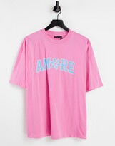Thumbnail for your product : ASOS DESIGN oversized t-shirt with amore graphic in bright pink