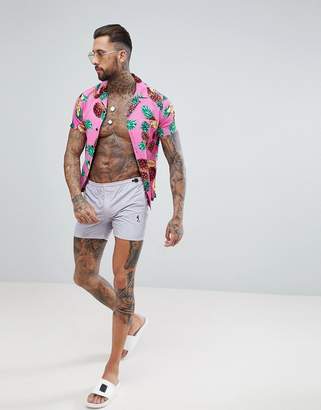 Religion Swim Shorts In Lilac With Acid Wash
