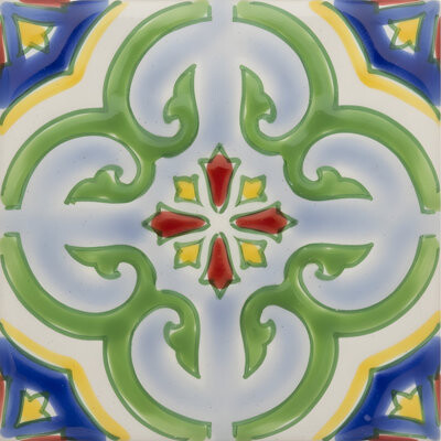 Casablanca Market Mediterranean 4" x 4" Ceramic Valencia Decorative Tile in Green/Blue