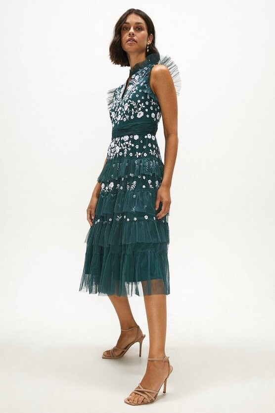coast green ruffle dress