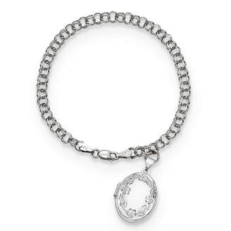 Zales Diamond-Cut Floral Oval Locket Charm Bracelet in 14K White Gold