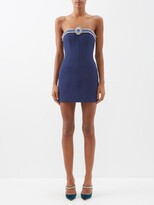 Thumbnail for your product : David Koma Crystal-brooch Off-the-shoulder Crepe Mini Dress - Navy Silver