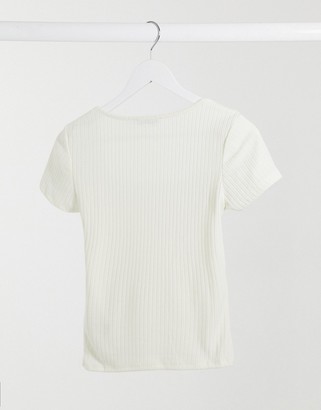 NA-KD square neck t-shirt in off white