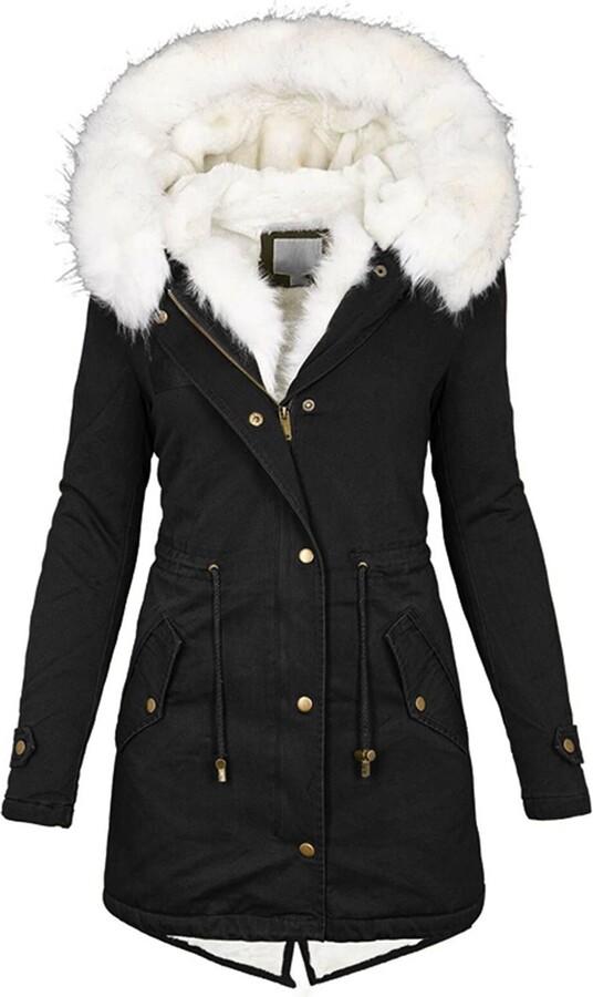 CHAOEN Womens Coats Winter Parka Coat Fur Collar Hooded Jacket Plus Size  Warm Windproof Padded Outwear UK Size S-5XL Army Green - ShopStyle