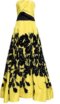 Carolina Herrera Strapless Flocked Printed Silk-faille Gown