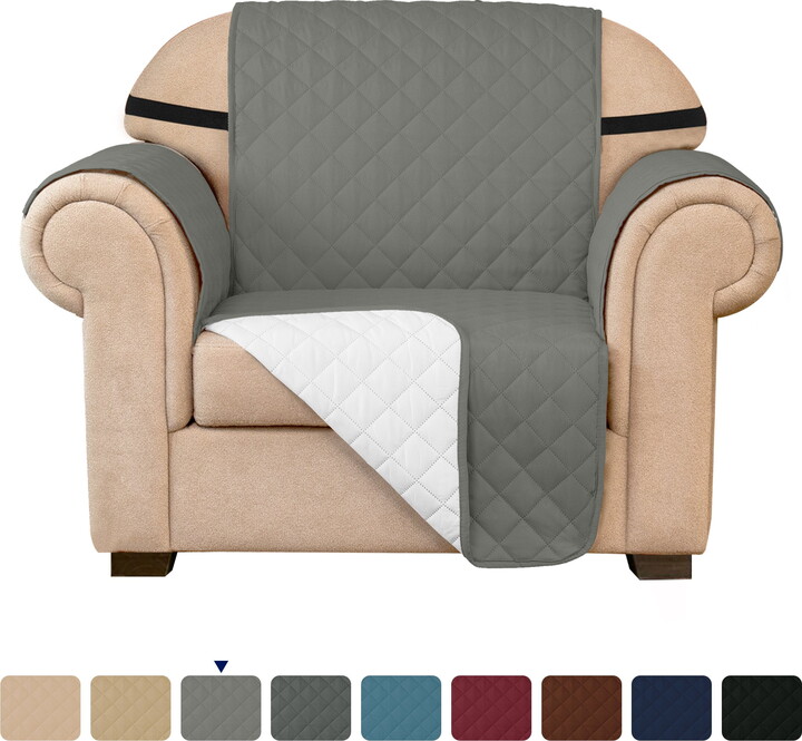 subrtex Stretch 1-Piece Quilted Reversible Armchair Cover（1-Seater, Gray）