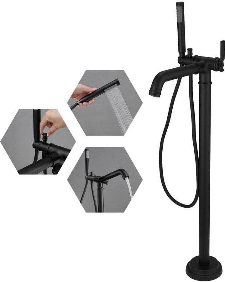 HOMEMYSTIQUE Single-Handle Floor Mount Claw Foot Tub Faucet with Hand Shower in Matte Black