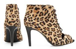 New Look Wide Fit Brown Leopard Print Lace Up Peeptoe Heels
