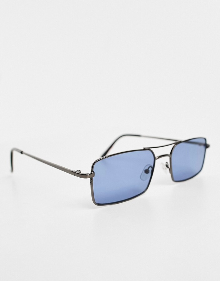 ASOS Textured Metal Aviator Sunglasses With Blue Graduated Lens in Black  for Men