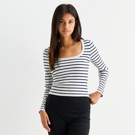 Forever 21 Womens Scoop Neck Long Sleeve Juniors Crop Top