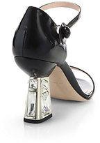 Thumbnail for your product : Miu Miu Patent Leather Jeweled-Heel Sandals
