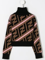Thumbnail for your product : Fendi Kids FF logo stripes cropped jumper