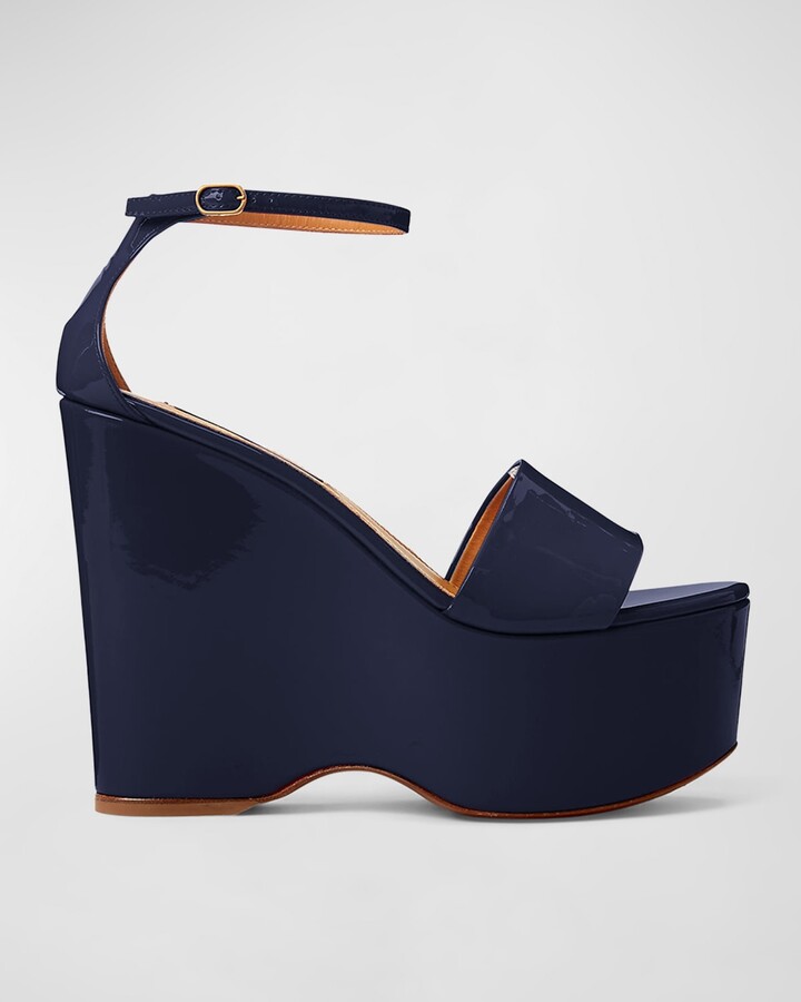 navy patent wedges
