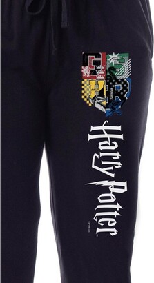 Intimo Harry Potter Womens' All Hogwarts House Crest Sleep Jogger Pajama Pants (Small) Black