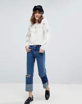 Thumbnail for your product : ASOS DESIGN Sweater with Pom Poms and Floral Embroidery