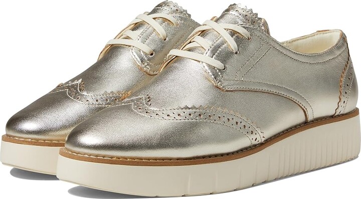 Cole Haan Grand City Platform Oxford Women's Flat Shoes Soft Gold Talca/Ivory : 6 B - Medium Leather
