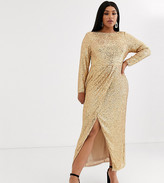 tfnc patterned sequin bandeau maxi dress in gold