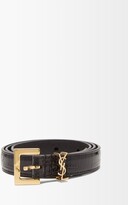 Thumbnail for your product : Saint Laurent plaque Croc-embossed Leather Belt - Black