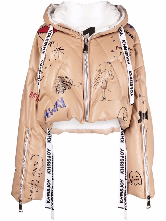 KHRISJOY Graffiti-Print Cropped Puffer Jacket - ShopStyle