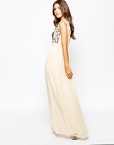 Thumbnail for your product : Little Mistress Chiffon Maxi Dress With Bardot Neck And Sequin Front