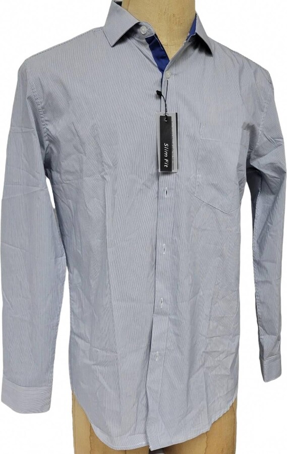 Galaxy By Harvic Men's Long Sleeve Slim Fit Striped Shirt In Blue