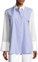 Thumbnail for your product : Escada Pinstripe Wide-Cuff Tunic Blouse, White/Blue