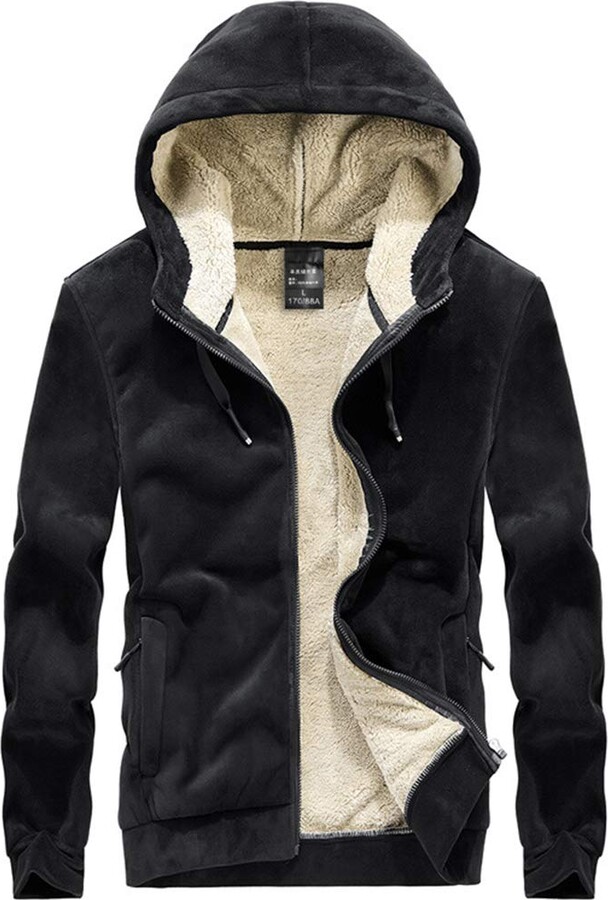 FAXIKIO Men's Hooded Full Zip Jacket Winter Thick Warm Fleece Outwear Coats  Casual Plus Size Hoodie Sweatshirt Pullover Black - ShopStyle