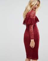 Thumbnail for your product : ASOS Design Midi Lace Pencil Dress With Long Sleeves And Frill Detail
