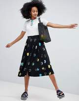 Thumbnail for your product : Monki All Over Face Print Midi Skirt