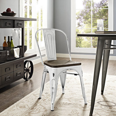 Homlpope Steel Slat Back Stacking Side Chair in Black
