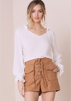 Thumbnail for your product : Missy Empire Tonja White Frill Neck Long Sleeved Blouse