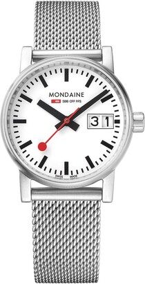 Mondaine Evo2 MSE.30210.SM Womens Watch 30mm - Official Swiss Railways Wrist Watch Date Silver Steel Strap 30m Water Resistant Sapphire Crystal
