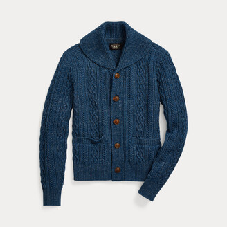 Aran Cardigan Cable Knit Sweater Men's Chunky Shawl Collar