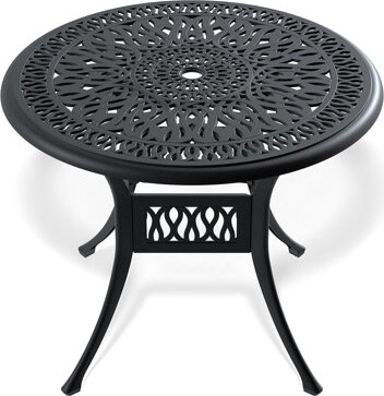 35.43-Inch Cast Aluminum Patio Dining Table With Black Frame And Umbrella Hole(Only Including Table)